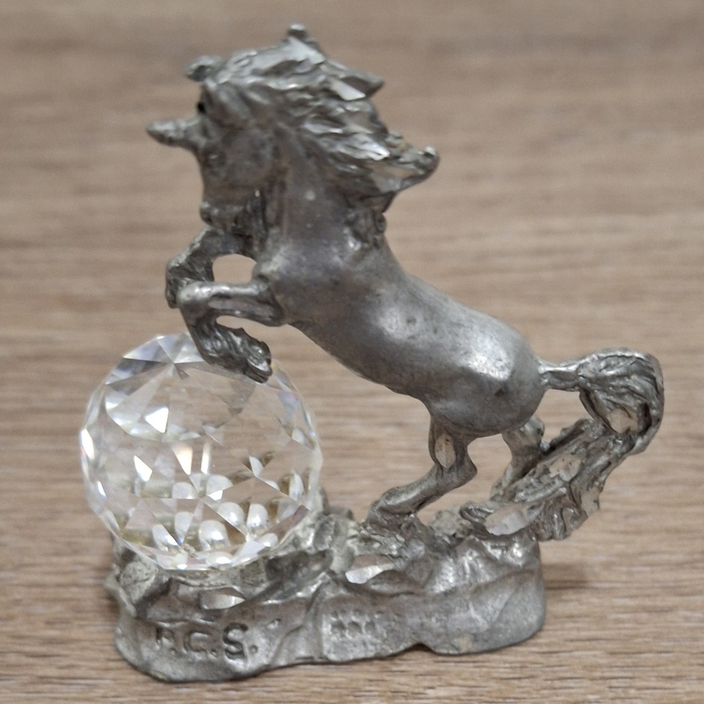 Vintage PCS Pewter Unicorn With Crystal Ball.